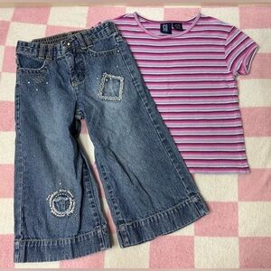 SO Pink and White Striped Tee with Denim Jeans